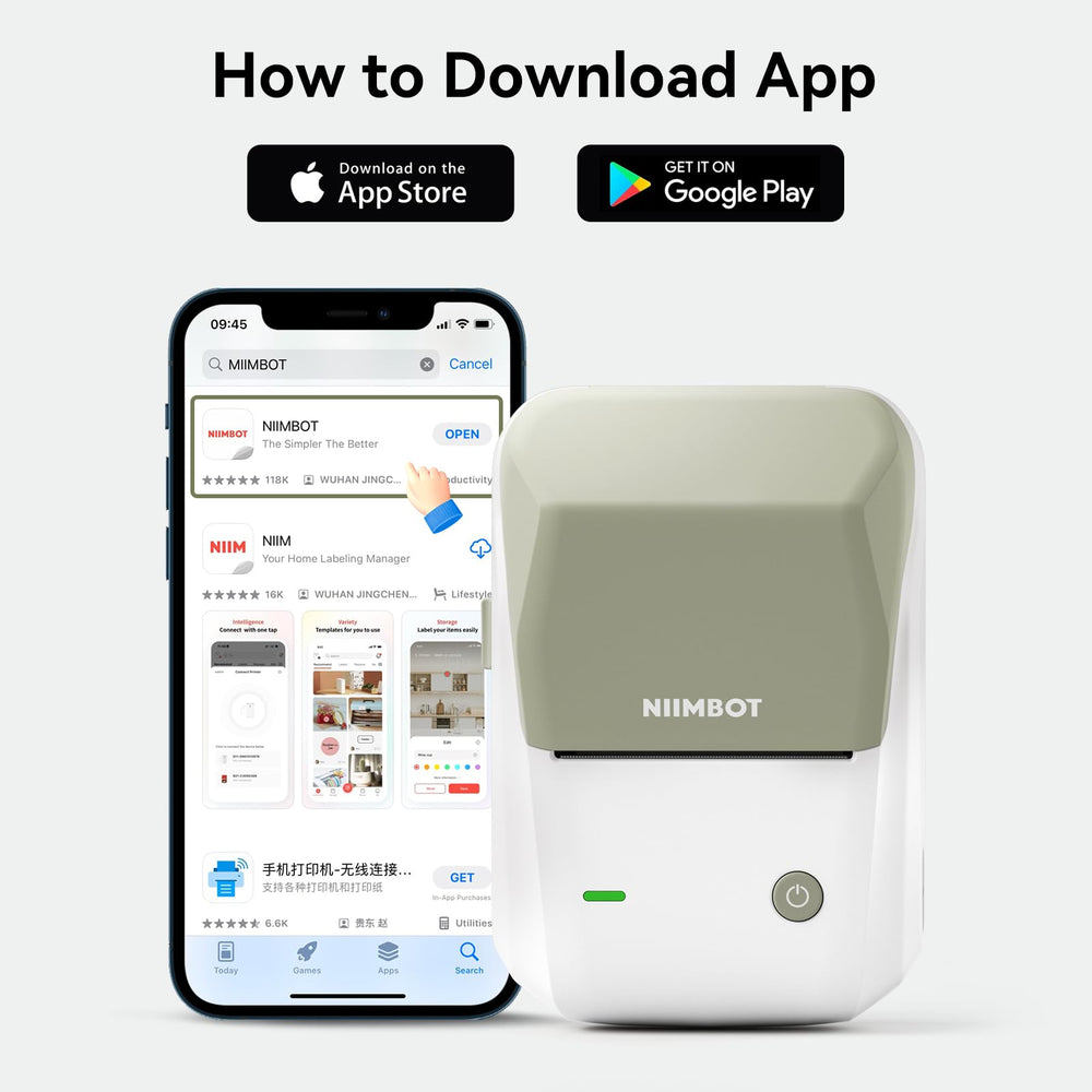 GREEN WHITE Niimbot-B1-portable thermal label bluetooth printer including free label (50*30mm-white)