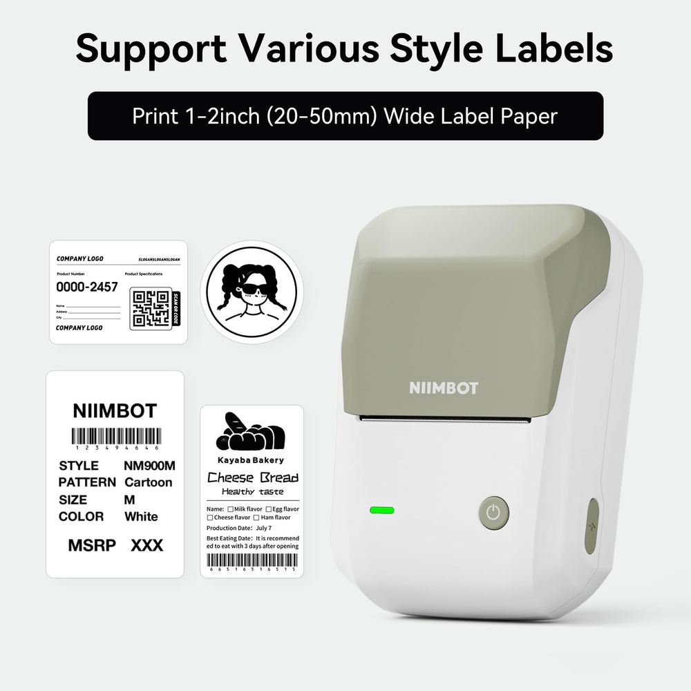 GREEN WHITE Niimbot-B1-portable thermal label bluetooth printer including free label (50*30mm-white)