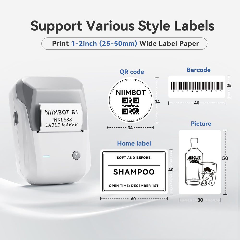 GREY WHITE Niimbot-B1-portable thermal label bluetooth printer including free label (50*30mm-white)