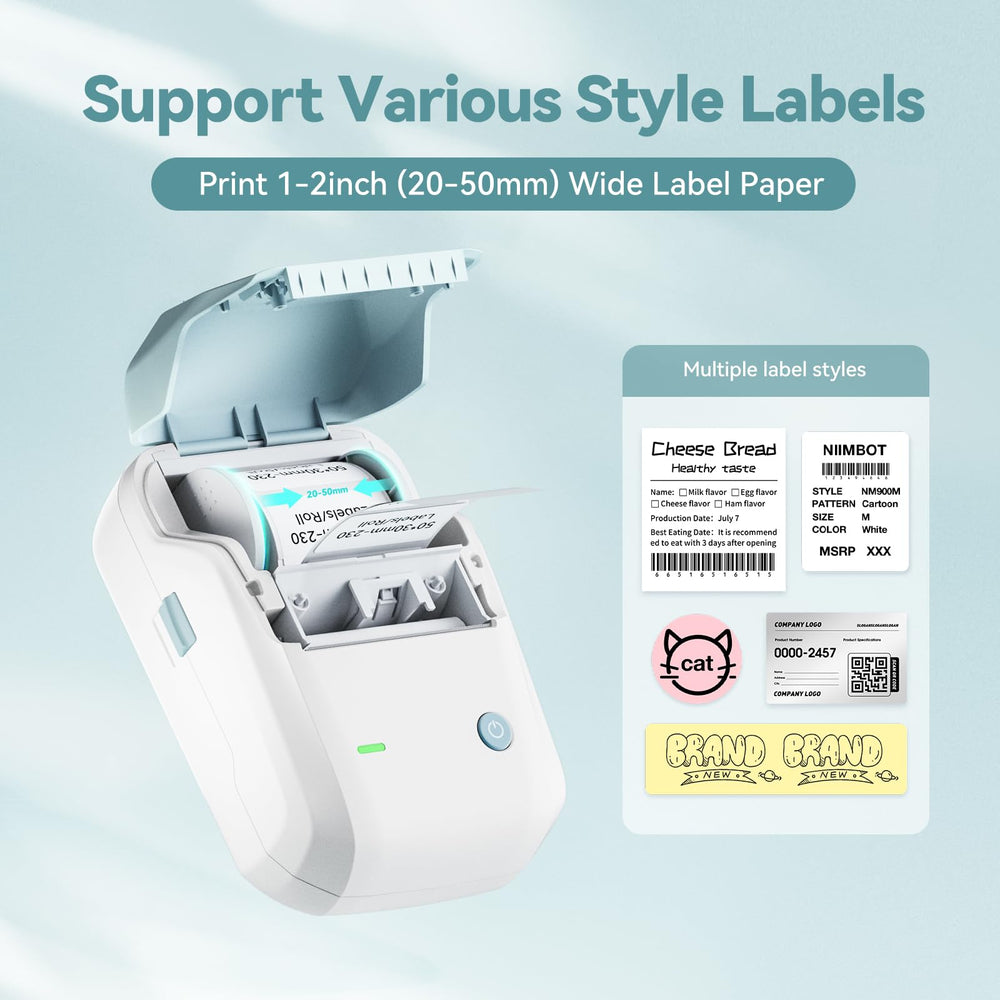 BLUE WHITE Niimbot-B1-portable thermal label bluetooth printer including free label (50*30mm-white)