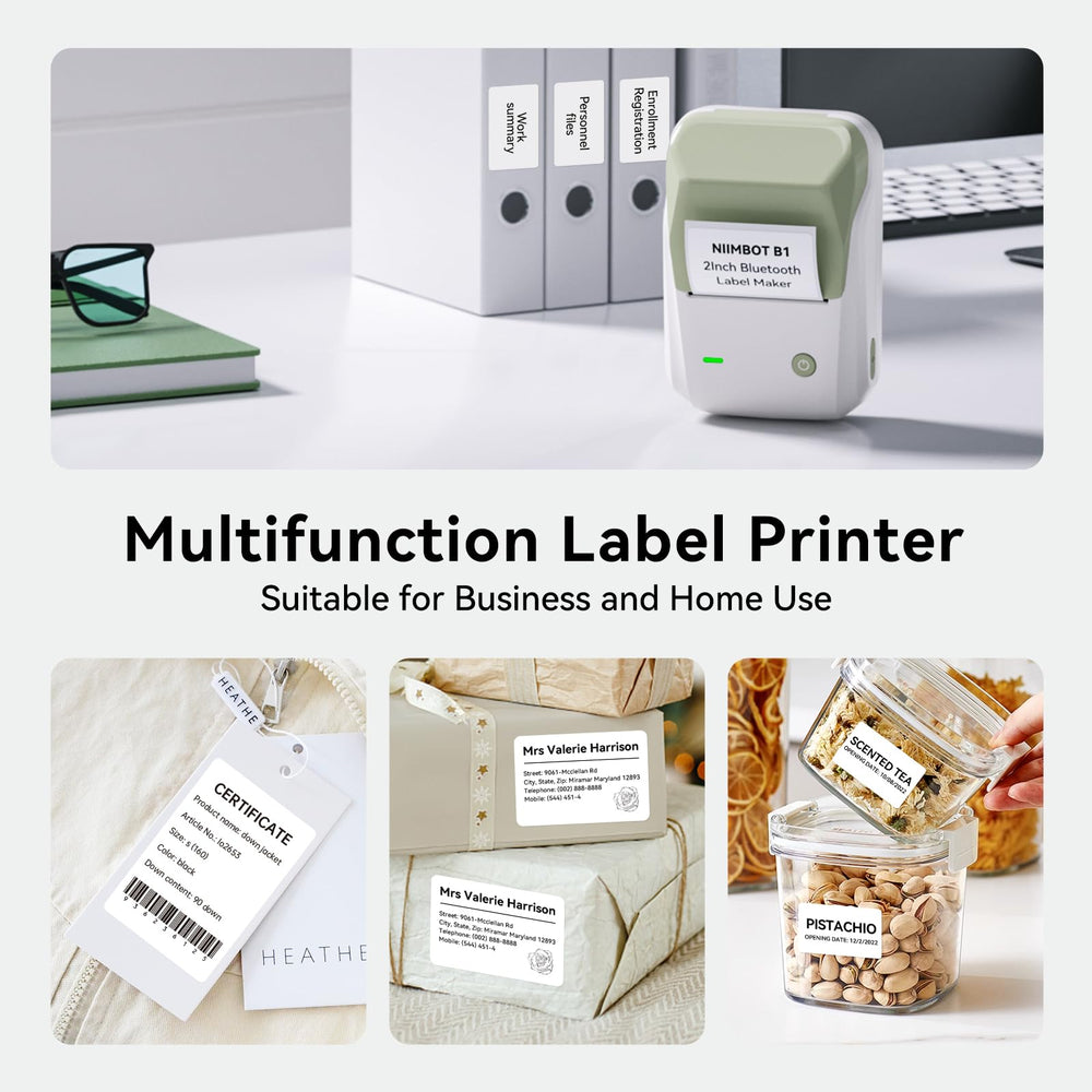 GREEN WHITE Niimbot-B1-portable thermal label bluetooth printer including free label (50*30mm-white)