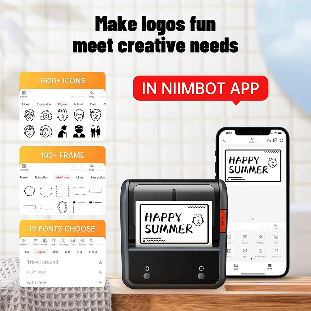 NIIMBOT-B3S-PORTABLE THERMAL LABEL BLUETOOTH PRINTER INCLUDING FREE LABEL(70*40MM-WHITE)