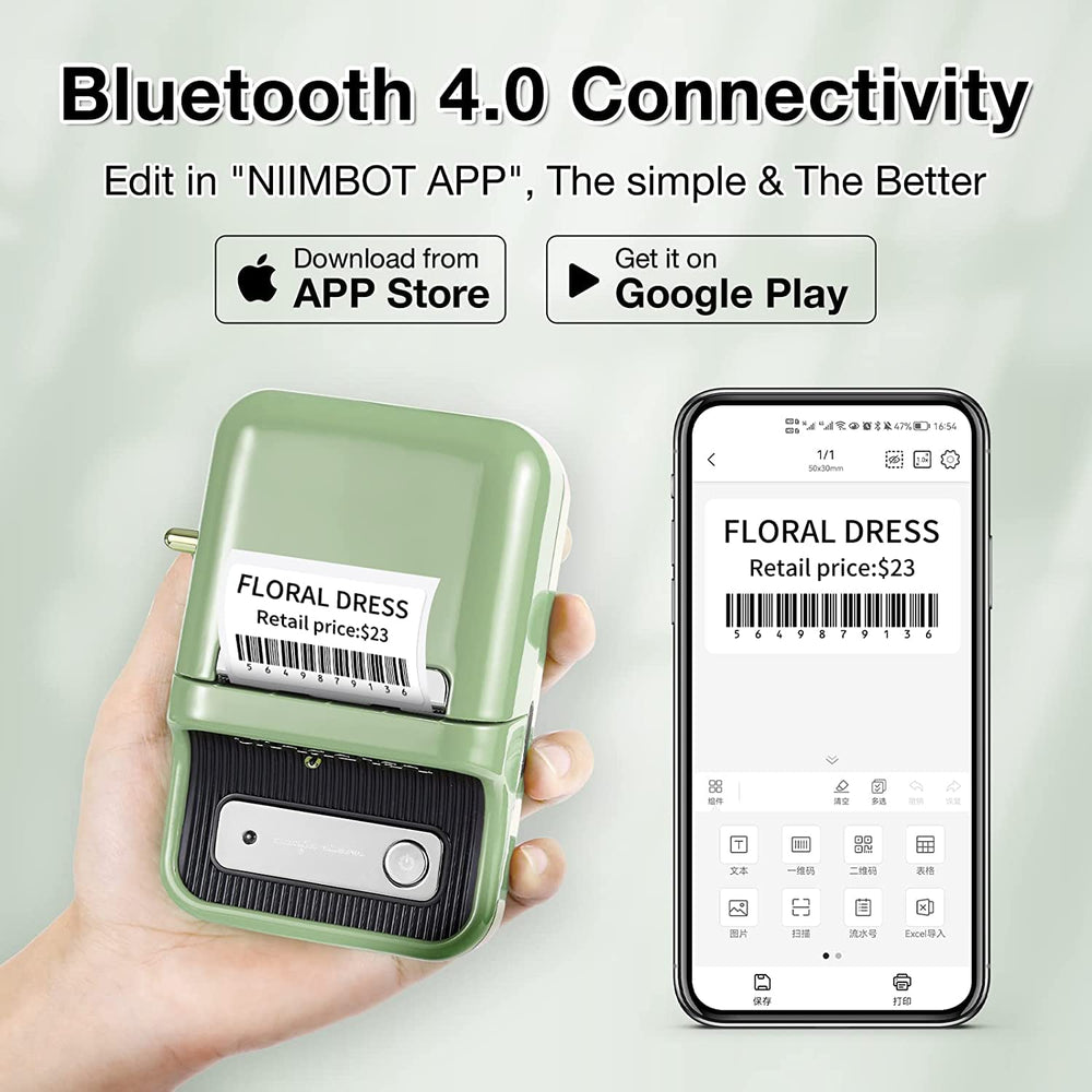 GREEN Niimbot-B21-portable thermal label bluetooth printer including free label (50*30mm-white)