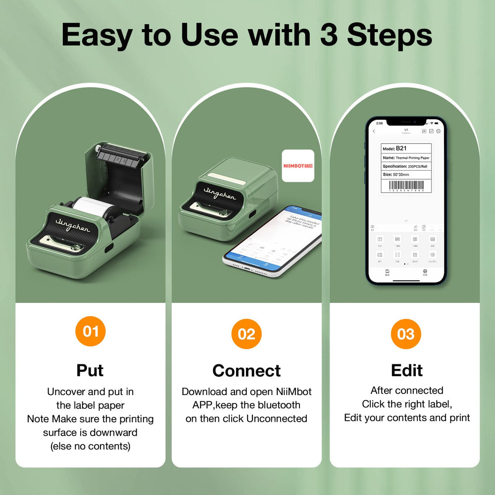 GREEN Niimbot-B21-portable thermal label bluetooth printer including free label (50*30mm-white)