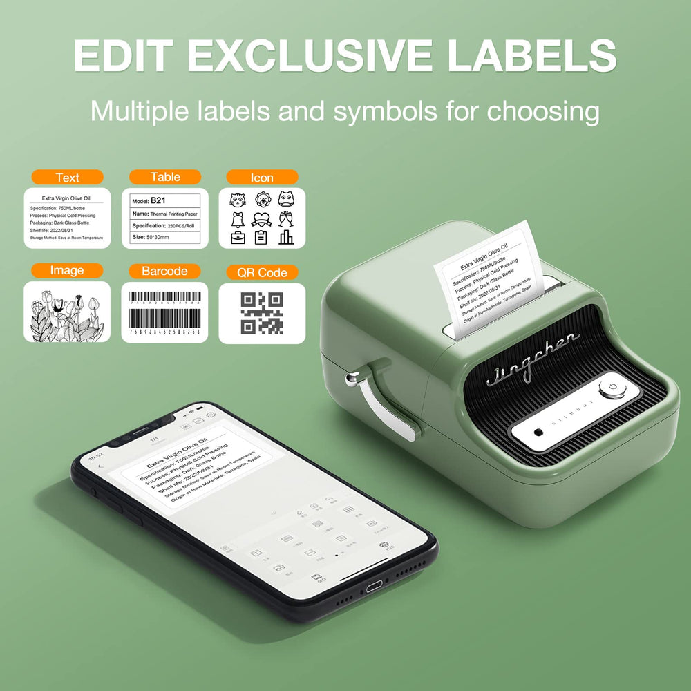 GREEN Niimbot-B21-portable thermal label bluetooth printer including free label (50*30mm-white)