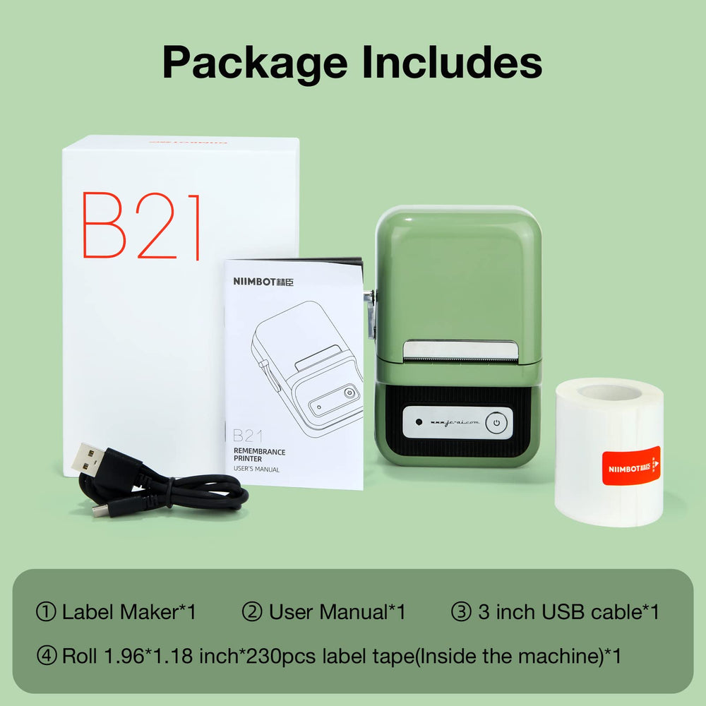 GREEN Niimbot-B21-portable thermal label bluetooth printer including free label (50*30mm-white)