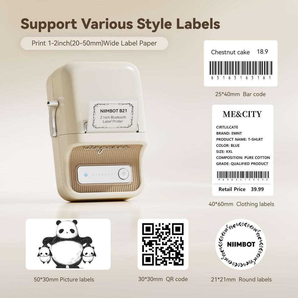 CREAM Niimbot-B21-portable thermal label bluetooth printer including free label (50*30mm-white)