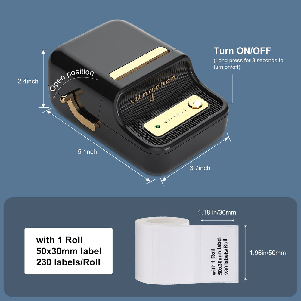 BLACK Niimbot-B21-portable thermal label bluetooth printer including free label (50*30mm-white)