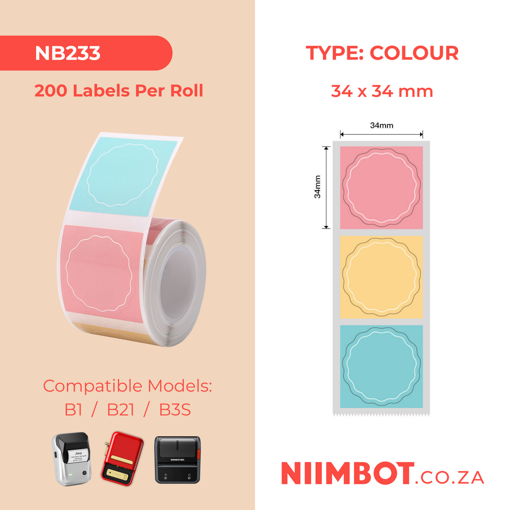 NIIMBOT
-
B1
/
B21
/
B3S
-
T34X34MM
-
200
WAVY
ROUND
THERMAL
LABELS
-
PINK,
YELLOW
AND
BLUE