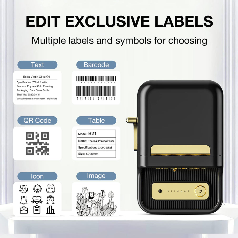 BLACK Niimbot-B21-portable thermal label bluetooth printer including free label (50*30mm-white)