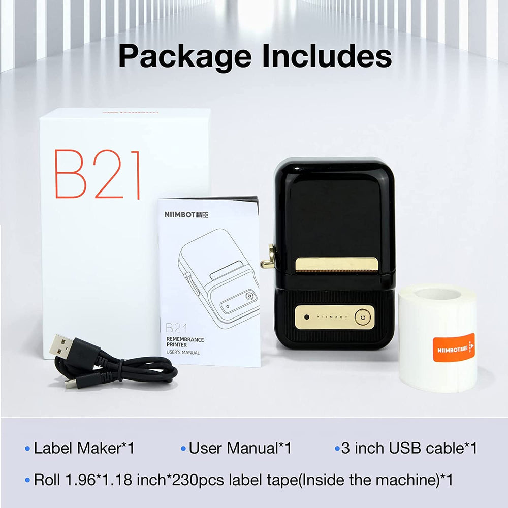 BLACK Niimbot-B21-portable thermal label bluetooth printer including free label (50*30mm-white)