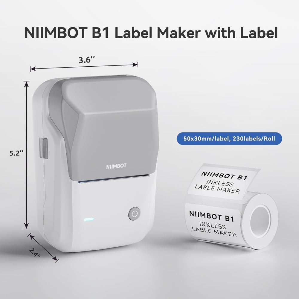 GREY WHITE Niimbot-B1-portable thermal label bluetooth printer including free label (50*30mm-white)