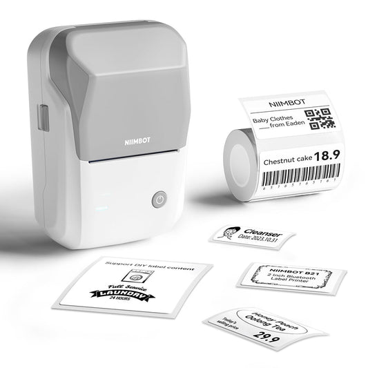 GREY WHITE Niimbot-B1-portable thermal label bluetooth printer including free label (50*30mm-white)