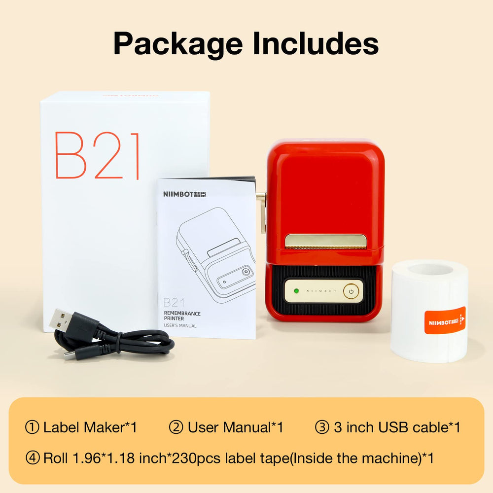 RED Niimbot-B21-portable thermal label bluetooth printer including free label (50*30mm-white)