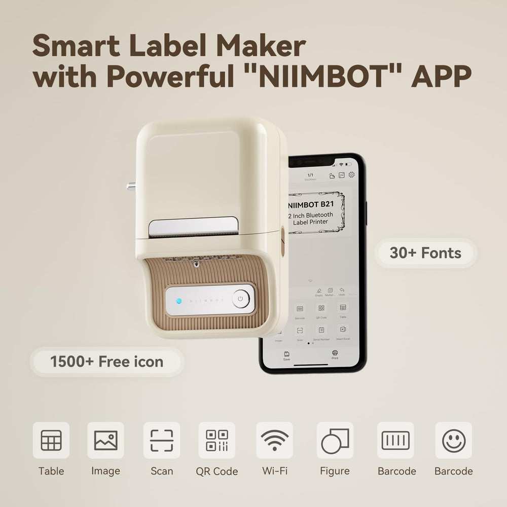 CREAM Niimbot-B21-portable thermal label bluetooth printer including free label (50*30mm-white)
