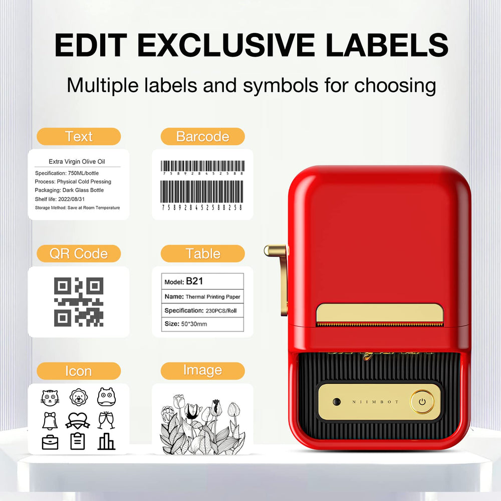 RED Niimbot-B21-portable thermal label bluetooth printer including free label (50*30mm-white)